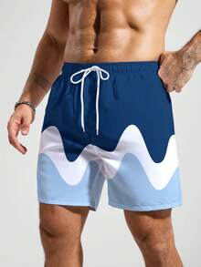 Manfinity KASUA Men's Casual Colorblock Print Beach Shorts - Blue - View 5