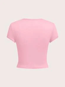 SHEIN Tall CURVE 大码女式纯色圆领短袖休闲百搭T恤 - 彩色 - 查看 4