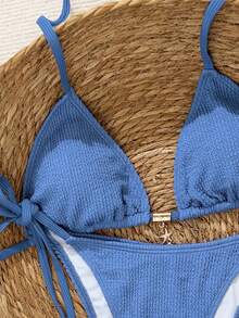 Swim Mod Bộ bikini hai mảnh buộc dây cổ yếm mùa Xuân/Hè 2026 - Màu xanh lam - Xem 3