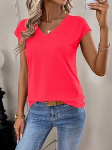 Breezaya Lässiges einfarbiges Kurzarm T-Shirt, vielseitig für den Sommer - Koralle Orange - Übersicht 4