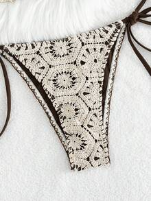 Swim SXY 性感女士挂脖三角比基尼上衣和系带比基尼下装套装，夏季沙滩装 - 彩色 - 查看 3