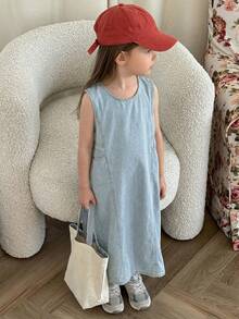 Tween Girls' Daily Denim Dress - Light Wash - View 2