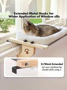 1 chiếc giá đỡ cửa sổ chịu lực cao dành cho mèo lớn, khung gỗ và kim loại, có thể điều chỉnh, dùng làm võng nằm cạnh cửa sổ hoặc giường ngủ gắn trên tủ. - màu nâu - Xem 4