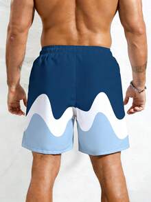 Manfinity KASUA Men's Casual Colorblock Print Beach Shorts - Blue - View 2