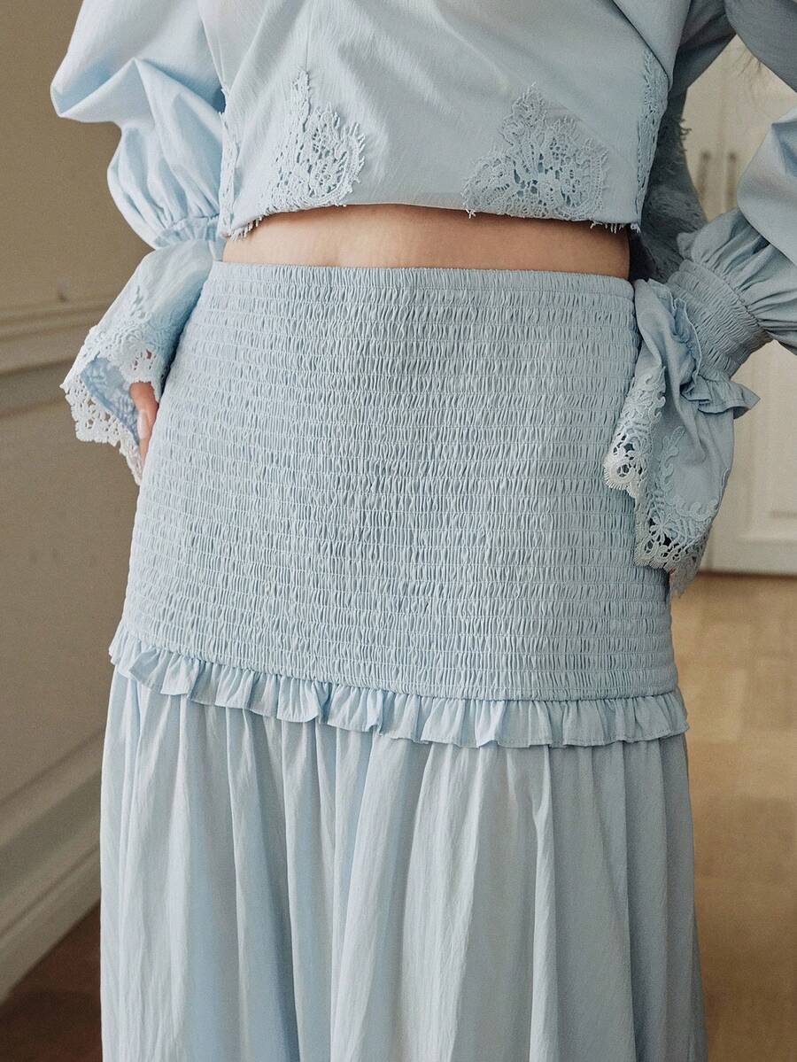 Bộ trang phục thường ngày đi nghỉ mát mới của Anewsta: Váy ôm sát, xếp ly, ren rỗng, dáng xòe thanh lịch dành cho nữ. - Màu xanh lam - Xem 1