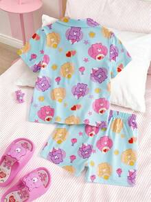 SHEIN X Care Bears 女童可爱卡通印花短袖休闲夏季睡衣 - 彩色 - 查看 3