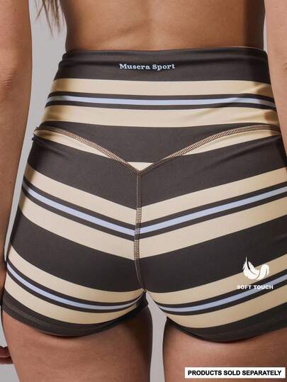 Musera Sport Stripe High Waist Active Shorts Only Active Workout Gym Cute Pilates Fitness Daily Girly Casual