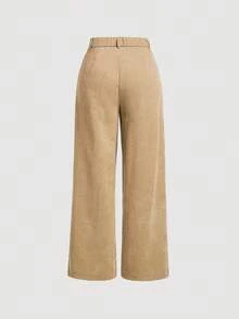 SHEIN MOD Women's Solid Color Loose Fit Pocket Palazzo Pants - Khaki - View 2