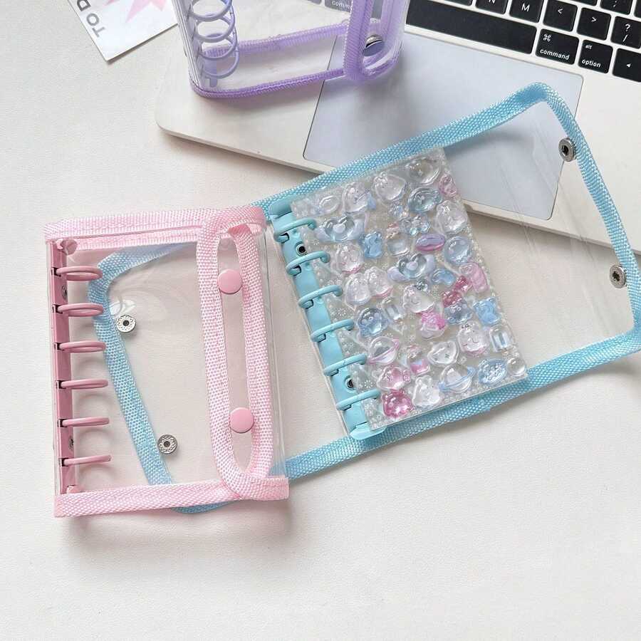 A7 Clear Ring Binder, 3D Embossed Sticker Book, Sticker Album, Softcover Double-Ring Planner With Clear Pages, K-Pop Photo Album, Large-Capacity Portable Ring Binder, Diary, Planner, Scrapbook, Notepad-Perfect For School And Office Use - Multicolor - View 1
