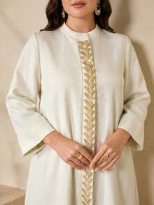 Al Najma Plus Size Women's Turkish Maxi Dress Arabic Traditional Abaya Birthday White Summer Modest - Apricot - View 3