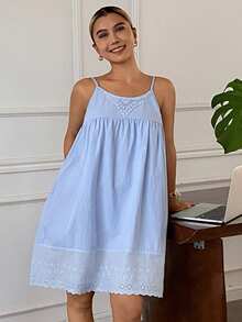 DAZY Camisón con adorno floral, estilo de vacaciones de verano para mujeres - Azul - Ver 7