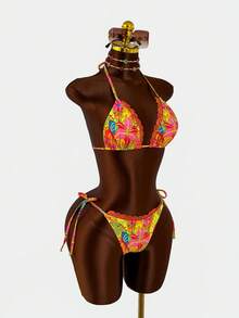 Zestiva Printed Floral Trim Design Sexy Bikini Set, Popular For Spring/Summer Golf White - Multicolor - View 4