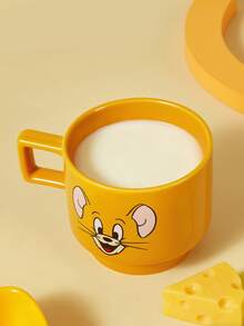 TOM & JERRY X SHEIN 1 chiếc cốc in hình hoạt hình, dung tích 375ml, có thể xếp chồng lên nhau, chịu được nhiệt và lạnh, có thể dùng trong lò vi sóng và máy rửa chén, thích hợp đựng nước, sữa, nước ép, cà phê. - Màu vàng - Xem 5