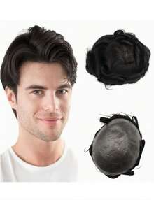 Men's Exclusive 15cm Real Human Hair Toupee Replacement System, An Economical Men's Wig. The 8x10 Inch PU Scalp Base Can Be Trimmed And Perfectly Fits Various Occasions. - S1 - View 6
