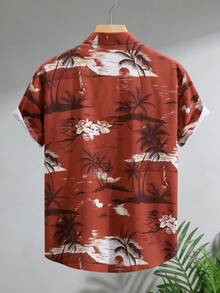 VIVINTIMO 男士植物印花前开襟纽扣休闲短袖衬衫，夏季/假日 - 彩色 - 查看 2