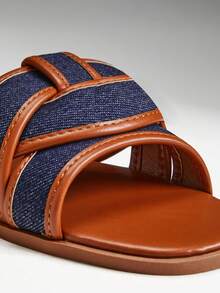 SHUZIA Sandal đế bằng kiểu dáng thanh lịch dành cho nữ, kiểu dáng đan chéo. - Màu xanh hải quân - Xem 5