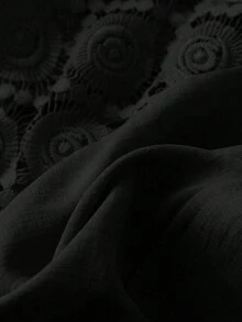 GlowEve 女士优雅通勤休闲度假时尚套装，包括蕾丝拼接纽扣无袖开衫上衣和拉链口袋阔腿裤，两件套，灰色 - 黑色 - 查看 5