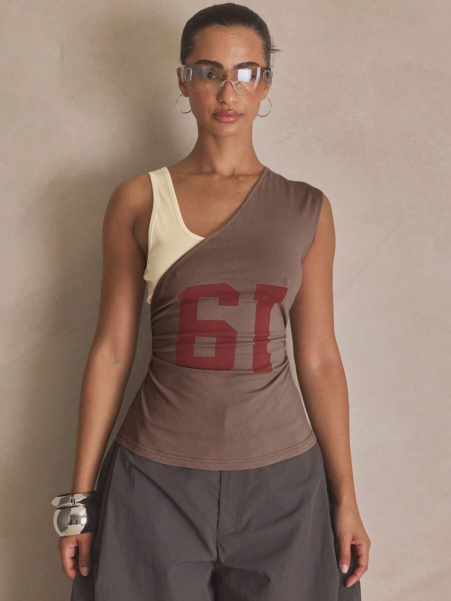 MUSERA Áo thun hai lớp dáng ôm eo, chất liệu jersey, thích hợp cho mùa hè, phong cách thể thao thường ngày, thời trang đường phố, lễ hội, kỳ nghỉ xuân, du lịch, sân bay, năm 2000. - Cà phê nâu - Xem 1