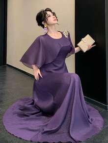 DAZY 女士不对称飘逸紫色雪纺连衣裙 - 紫羅蘭色 - 查看 6