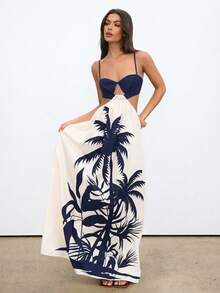 Aloruh Vestido bohemio de vacaciones sin mangas con tirantes finos y calado - Azul Marino - Ver 4