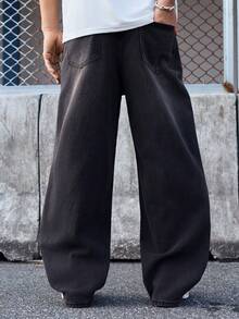 EVRINFINITE 1件 Hearty Haven 休闲宽松美式街头风男士牛仔裤 - 黑色 - 查看 2