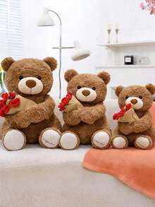 POKOJA LAND 11英寸泰迪熊玩偶，配有玫瑰花，棕色和米色可选。柔软的毛绒玩具，适合送给她/女朋友、爱人、妈妈、孩子，也可作为家居装饰品。情人节礼物佳选。适合春夏季节。 - 彩色 - 查看 9