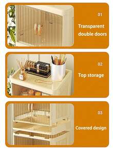 1 PC Large Capacity Large Size Plastic Foldable Dual Door Waterproof Dustproof Multifunctional Desktop Cosmetics Storage Box Organizer Pink Vanity Makeup Brush Holder Perfume Organizer Jewelry Display Case Nail Tool Container For Women Girls Christmas Gift Bedroom Bathroom Living Room Desk Decor - Multicolor - View 4