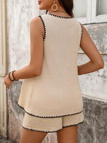 Boho Mama Bộ đồ bầu nghỉ dưỡng thường ngày gồm áo hai dây và quần short phối màu tương phản, gồm 2 món. - Màu Khaki - Xem 2