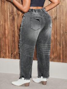 SHEIN Essnce 大码女式休闲牛仔裤 - 深灰色 - 查看 2