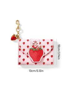 Strawberry Shortcake X SHEIN 1 Piece Of Cute Cartoon Pattern Printed Pu Leather, 7 Card Spaces, With Banknote Position, Button Opening And Closing, Colorful Strawberry Decoration, Can Be Hung On The Bag, Suitable For Teenagers And Ladies - Pink - View 7