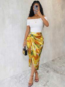 Eryvara Women's Spring/Summer Vacation Ruched Bodycon Slit Skirt - Multicolor - View 6