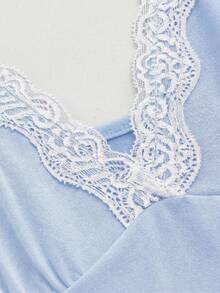 ROMWE Fairycore Women's Solid Color Minimalist Daily Lace Patchwork Camisole Top - Baby Blue - View 4