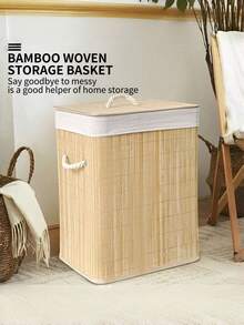Giỏ đựng quần áo bằng tre, dung tích lớn, có thể gấp gọn, dễ di chuyển, có tay cầm, nắp đậy và bánh xe. Thiết kế hình chữ nhật/tròn. Tiết kiệm không gian cho phòng ngủ, phòng tắm, phòng giặt và sử dụng trong nhà. - Tre màu gốc - Xem 6