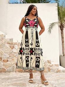 EMERY ROSE Vestido casual de tirantes con estampado floral para mujer de talla grande - Multicolor - Ver 3