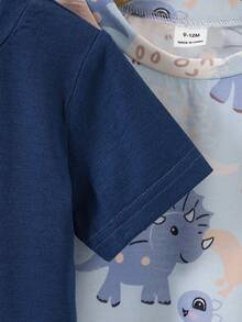 SHEIN Vintaside Kids 男童极简印花圆领短袖上衣 - 淺藍色 - 查看 7