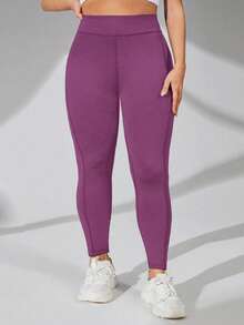 Auralis Leggings de cintura alta con compresión y bolsillos para tallas grandes - Púrpura malva - Ver 5
