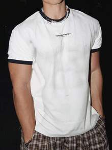 STEELVANCE 男士休闲撞色滚边字母印花短袖T恤，夏季 - 白色 - 查看 1