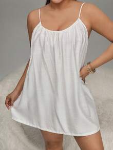 大码彩色休闲露背吊带睡裙，春夏款 - 白色 - 查看 4