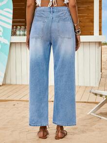 EMERY ROSE Mature Denim 女士宽松9/10长直筒牛仔裤，休闲蓝色牛仔裤 - 淺色水洗藍 - 查看 2