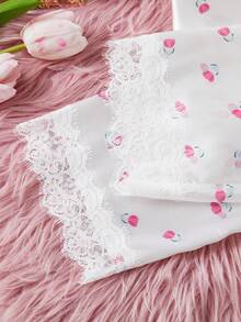 Bộ đồ ngủ bé gái, áo hai dây ren họa tiết hoa nhí trang nhã và quần dài có nơ, đồ mặc nhà thoải mái cho mùa hè. - Nhiều màu - Xem 11