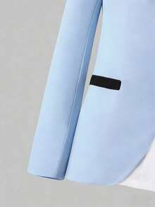 Young Men's Fitted Polyester Baby Blue Colorblock Shawl Collar Long Sleeve Prom Suit Set With Pocket Design - Baby Blue - View 4
