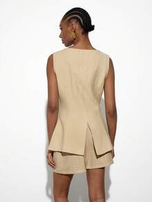 Maija Bộ vest và quần short mùa hè kiểu dáng thường ngày, có khóa kim loại. - Màu Khaki - Xem 3