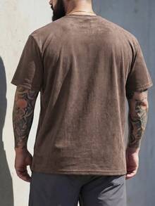 DRIVNCORE Plus Size Solid Color Round Neck Drop Shoulder Short Sleeve Casual Loose Men Tank Top - Coffee Brown - View 3