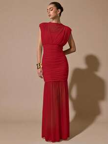 SHEIN BAE Đầm voan xếp ly màu đen thanh lịch, thích hợp cho những buổi hẹn hò lãng mạn, tiệc tùng, các sự kiện trang trọng, đầm phù dâu, đầm hè cho nữ, đầm dự tiệc trà, năm mới, ngày Valentine, đầm ngắn sinh nhật, đầm đen. - Đỏ - Xem 5