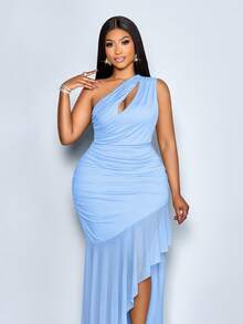 SOLERSUN Đầm maxi dài dáng suông không tay, màu trơn, cổ lệch, khoét rỗng, dành cho nữ, thích hợp mặc hàng ngày, đi nghỉ mát, du lịch, thanh lịch, gợi cảm, đi làm, đơn giản, không tay, ôm sát cơ thể, trang phục nữ, dự tiệc, dạ hội, đám cưới. - Màu xanh lam - Xem 7