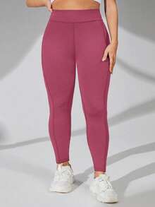 Auralis Plus Size High Waist Compression Leggings With Pockets - Rose Red - View 5