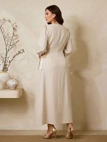 Al Najma Plus Size Women's Turkish Maxi Dress & Arabic Traditional Abaya - Apricot - View 2