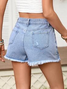 Breezaya Pastal Ripped Denim Casual Sexy Shorts For Summer Swimming - Blue - View 2