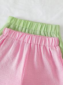 Elladie kids 两件套少女夏季休闲度假撞色波浪吊带上衣和短裤套装 - 彩色 - 查看 5