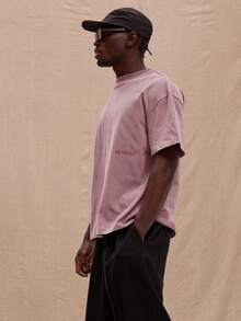 超大图案标语圆领短袖T恤，街头风春夏款 - 粉色 - 查看 2